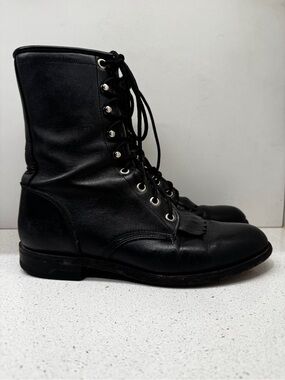 Vintage Justin Roper Boots Black Lace Up Western Rodeo Cowboy Leather 7C
